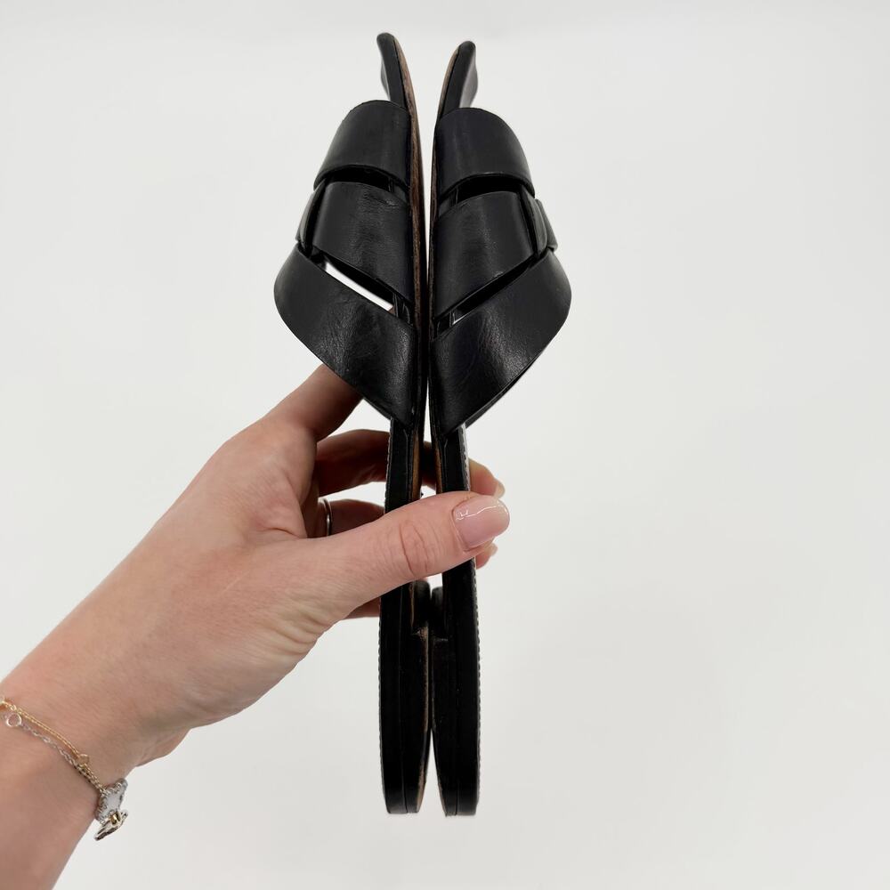 Saint Laurent Tribute Sandal Flat Mules Black Slides Smooth Leather Woven 37.5 - Picture 3 of 12